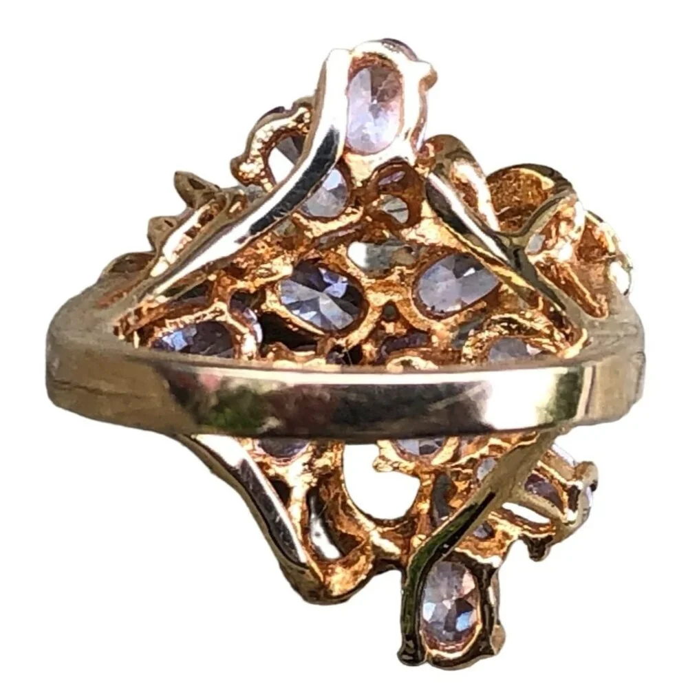 RSC 18kt Yellow Gold Electroplate Ring with Cluster of Clear Crystal Stones Sz 7 - Picture 5 of 9